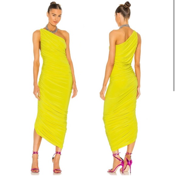 Norma Kamali REVOLVE Diana Gown Spring Green Neon Yellow Midi Dress Small S - Picture 2 of 8